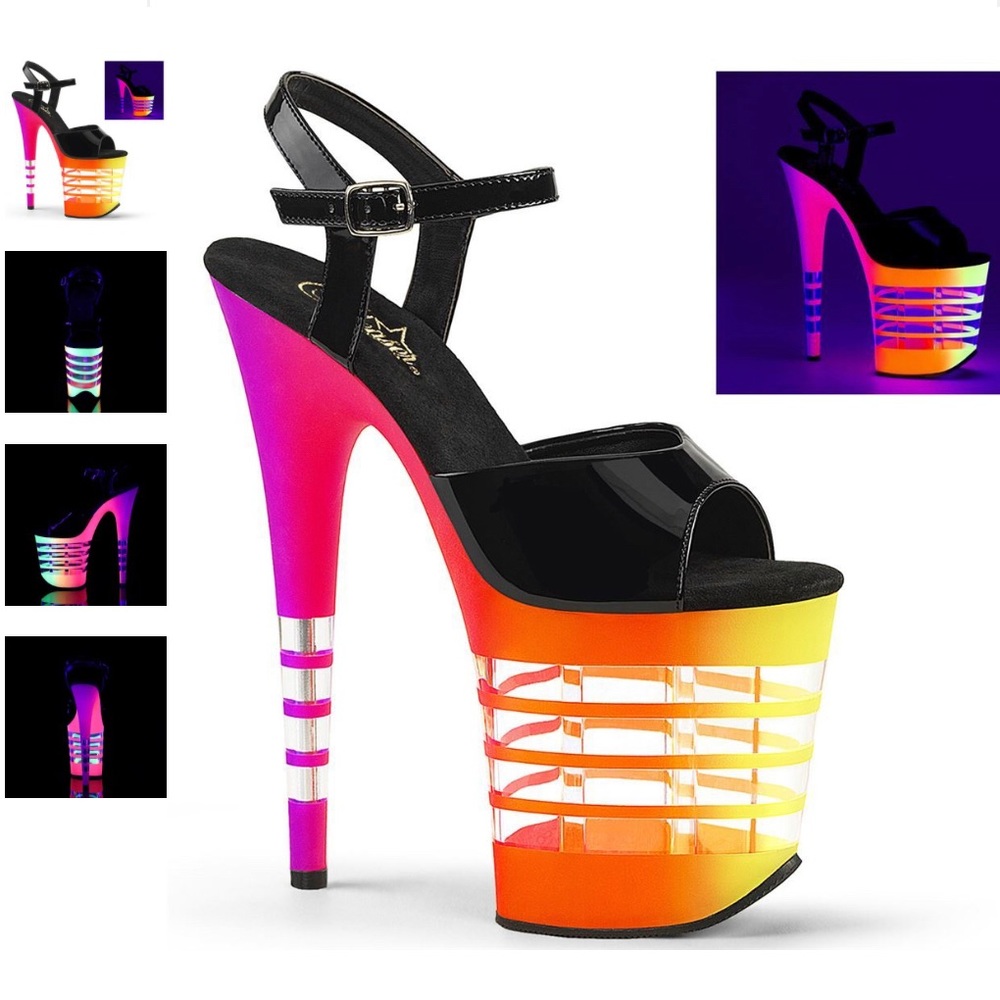 Pleaser Neon Stripe FLAMINGO-809UVLN Heels 8”